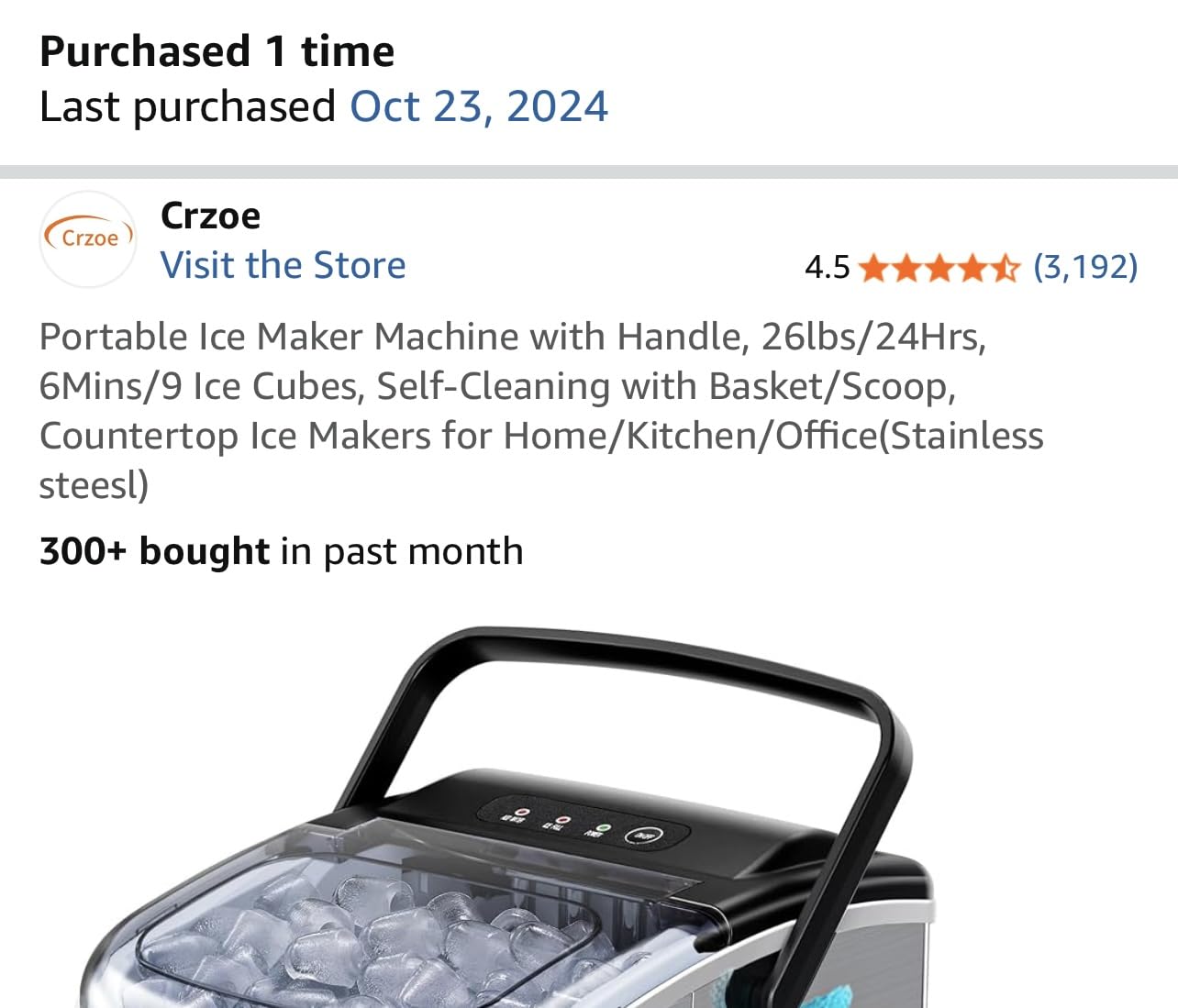 Crzoe Countertop Ice Maker,26Lbs/24H, 2 Ice Sizes, Self-Cleaning, Black customer photo 2
