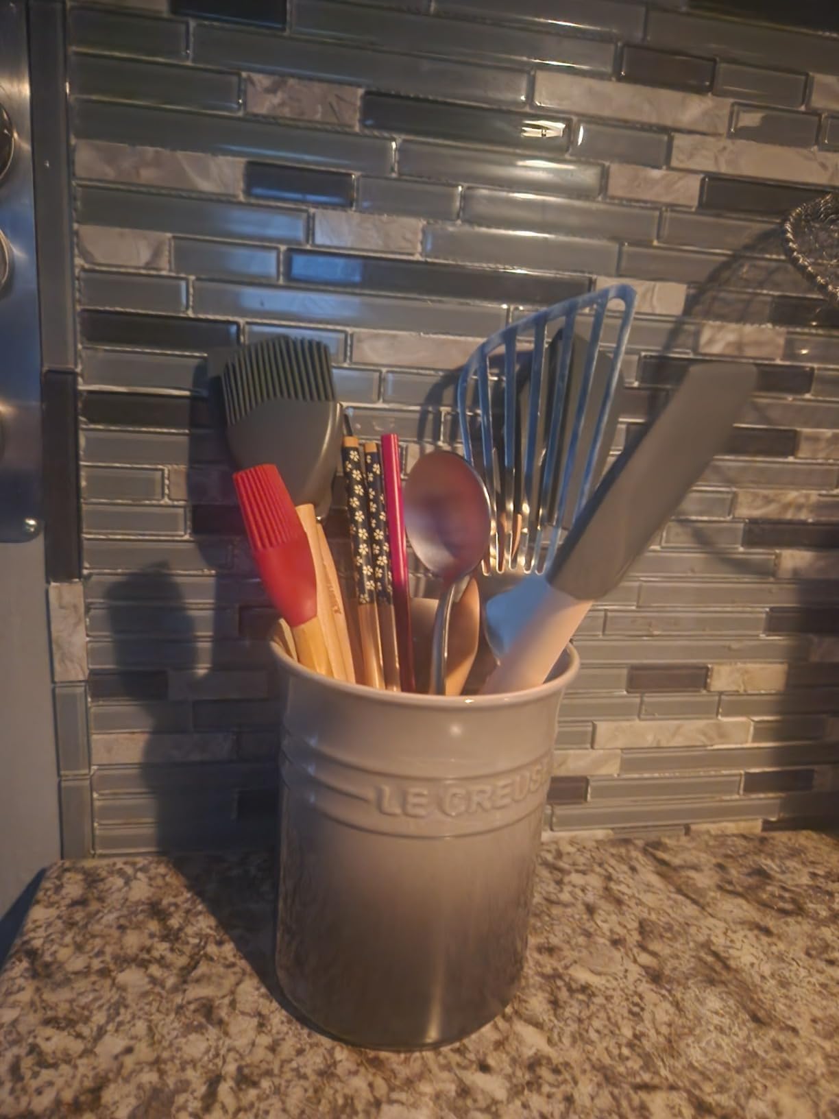 Le Creuset Stoneware & Silicone 5pc. Utensil Crock Set, Oyster customer photo 1