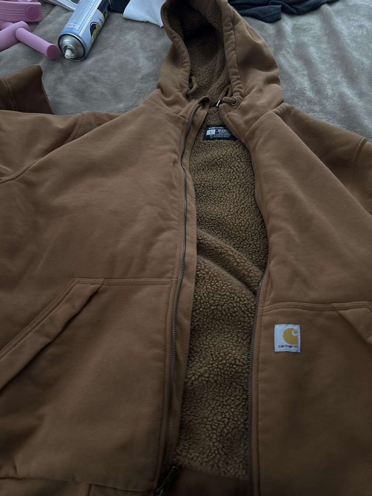 Carhartt Men's Rain Defender Relaxed Fit Midweight Sherpa-Lined Full-Zip Sweatshirt customer photo 2